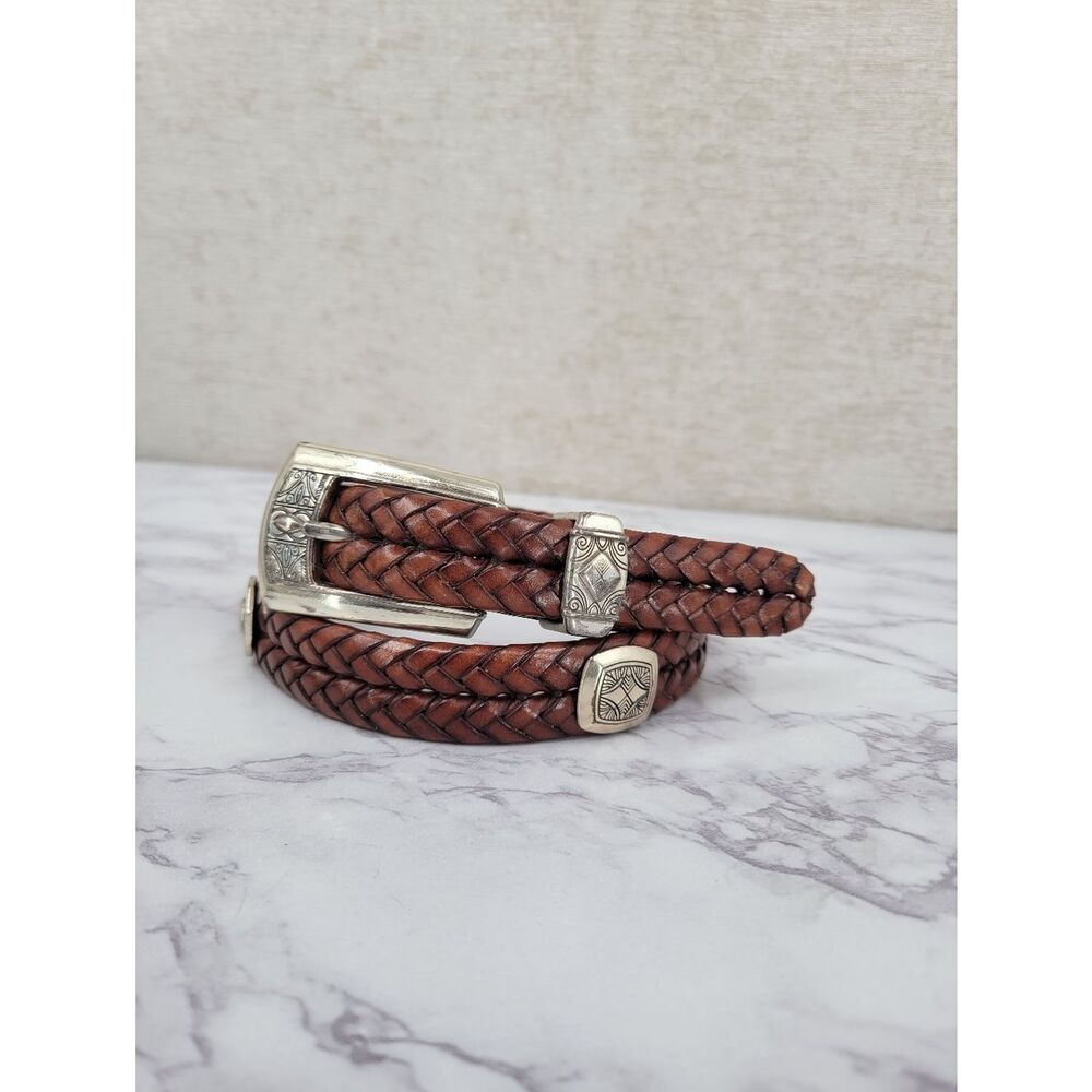 Brighton Brown Braided Leather Belt with Silver Toned Buckle
